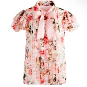 MINDA RUFFLE SLEEVE BLOUSE WITH TIE NECK size small brand new with tags